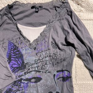 Stuart Purple Gray Maximalist Lace 3/4 Shirt